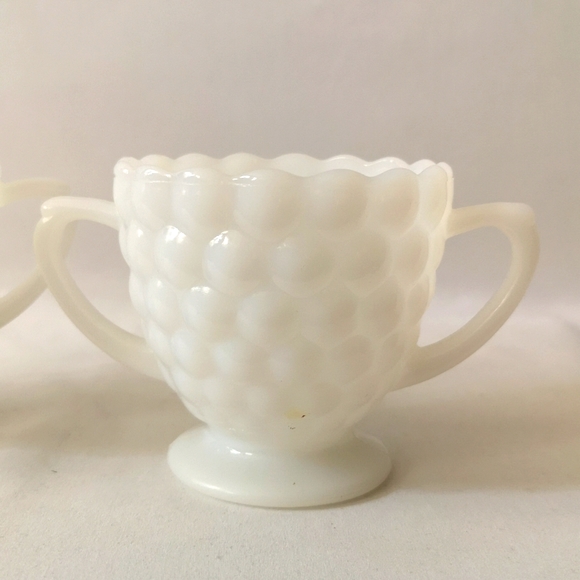 Vintage White Milk Glass Hobnail Pattern Sugar Bowl and Creamer Set - Picture 2 of 4